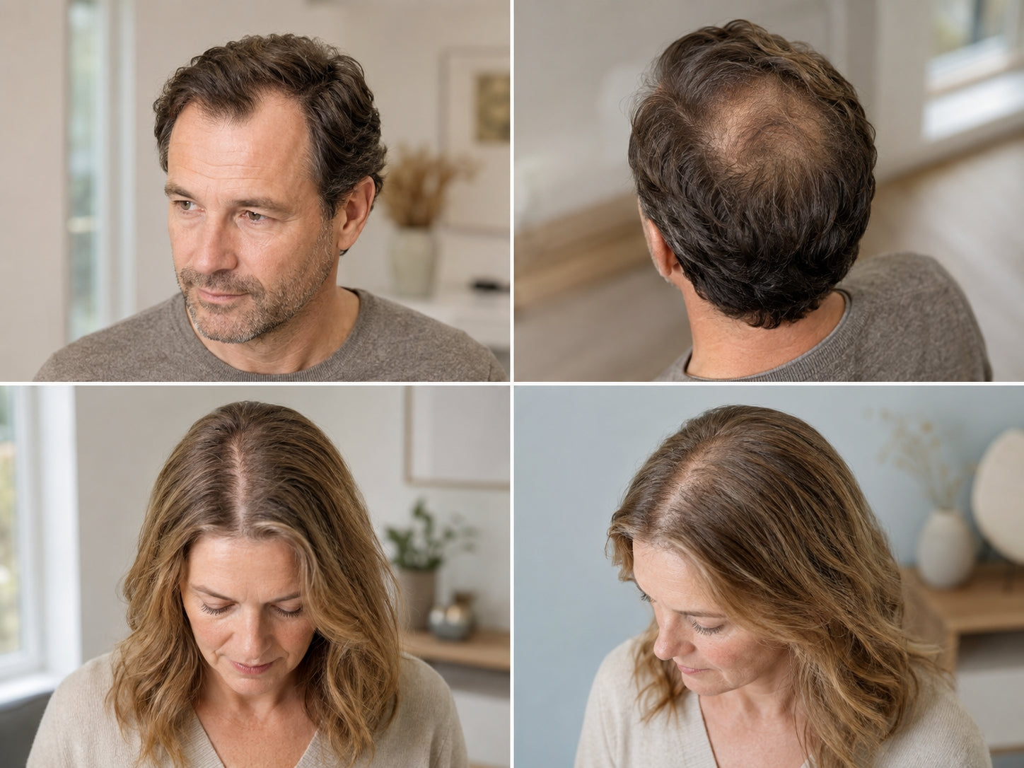 Patronen van erfelijke haaruitval bij een man en een vrouw.