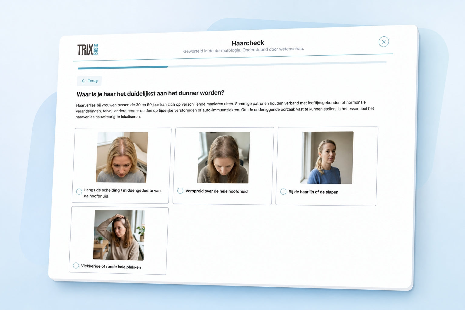Voorbeeld van de TRIX Hair Check voor het kiezen van een passend product.